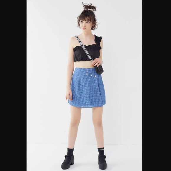 NWT The East Order Mahlia Plaid Wrap Mini Skirt in Cobalt | size S *SKIRT ONLY* - Picture 5 of 15